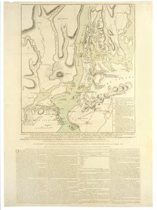 Un plan de la Isla de Nueva York, con parte de Long Island, Staten Island y East New Jersey, con una descripción particular del enfrentamiento en las alturas boscosas de Long Island entre Flatbush y Brooklyn de William Faden